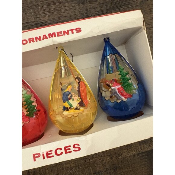 Vtg Christmas Jewel Brite Nativity Plastic Diorama Tear Drop Ornaments Nativity - Picture 5 of 7